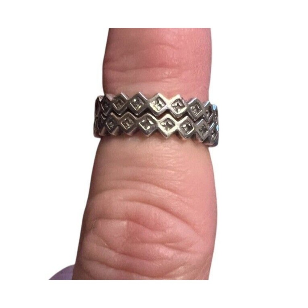 2 Pandora Stackable Rings Square Eternity Sterlin… - image 2